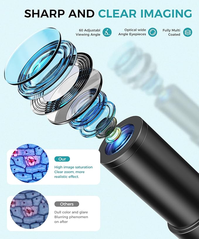 Professional Compound Microscopes for Adults, Kids 8-12 & Students | 2000X Magnification Lab & Home Microscope with Phone Adapter, Complete Slides Set (Gray White)