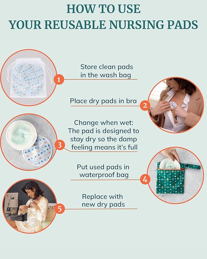 Nursing Pads - Breast Pads for Leaking Milk - Reusable & Washable Breastfeeding Pads - Stay Dry Longer - Almohadillas y Protectores de Lactancia - Viscose derived from Bamboo - 10 Pads