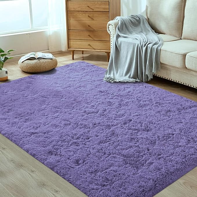 4x6 Area Rug for Living Room: Fluffy Shag Soft Washable Rugs Fuzzy Plush Indoor Carpet for Bedroom Nursery Playroom Dorm Kids Girls Boys Room (Purple, 4'x6')