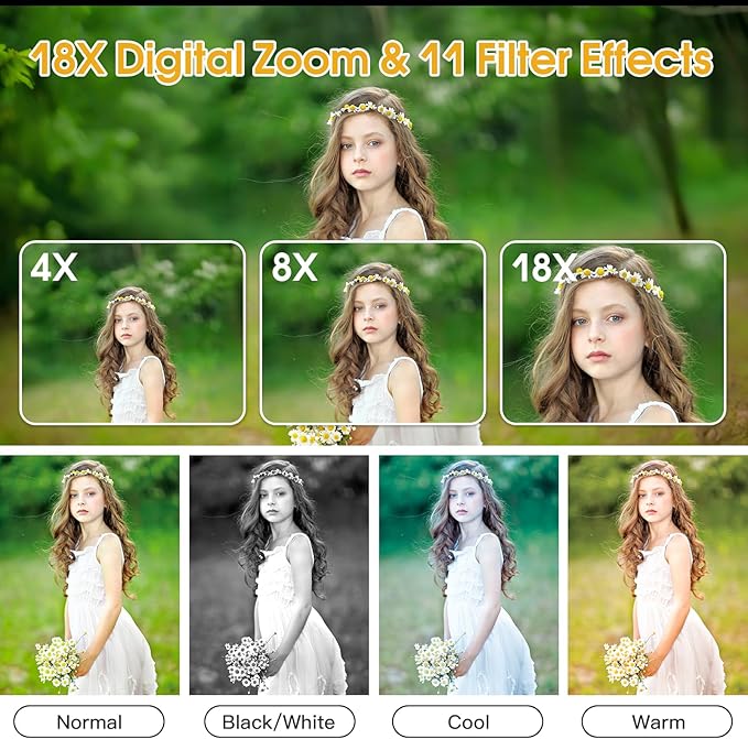 4K Digital Camera for Teens, FHD 64MP Digital Camera for Kids with 64GB SD Card, 18X Digital Zoom Cameras for Photography, Point and Shoot Video Camera for Kids, Pink