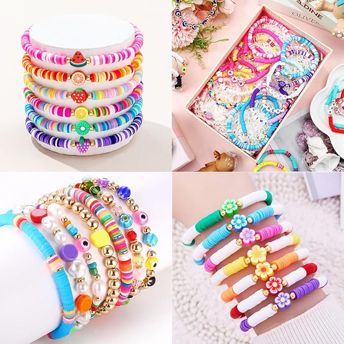 BBita 6680Pcs Clay Beads Bracelet Making Kit, Flat Preppy Beads for Friendship Bracelets, Polymer Clay Beads with Charms for Jewelry Earrings Necklaces Making Kit, Crafts Gifts for Girls Ages 6-12
