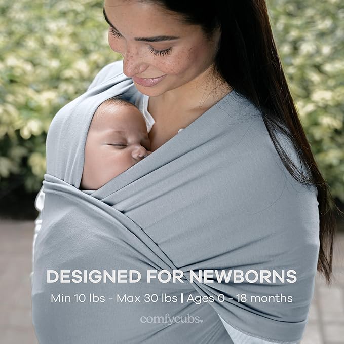 Comfy Cubs Baby Wrap Carrier - Soft & Secure Fit Cotton Blend Baby Carrier Newborn to Toddler - Hands-Free & Lightweight Infant Wrap - Adjustable, One Size Fits All Toddler Sling - Pacific Blue