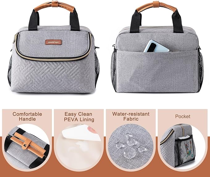 Breastmilk Cooler Bag with Ice Pack Fits 6 Baby Bottles up to 9 Ounce, Wearable Breast Pumps Cooler Bag for Nursing Mom Daycare, Work, Travel- Grey