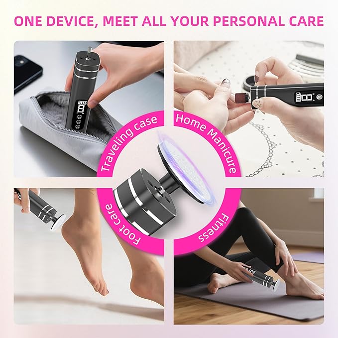 2 in 1 Electric Foot Callus Remover,9 Adjustable Speeds Rechargeable Electric Dead Skin Sander Pedicure Tools with Sandpaper Disk and Nail Drill Bits,Grinding Heads for Women&Men