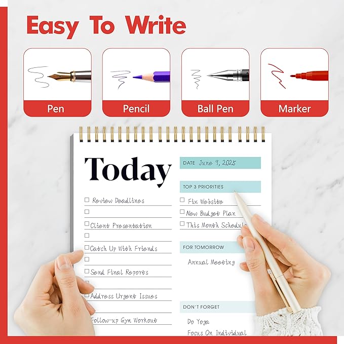 To Do List Notepad, Daily Planner Notebook with 52 Tear-off Sheets, Undated Writing Organizer for Daily Tasks and Goal, Coiled Task Track Checklist Productivity Pad for Office, Classroom, Home, School