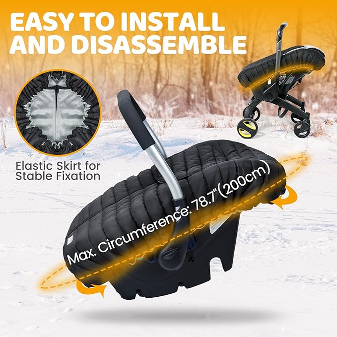 Orzbow Winter Carseat Cover for Baby, Baby Car Seat Cover for Boys & Girls, Warm Infant Car Seat Covers for Cold Weather, Rain & Snow Repellent, Waterproof, Universal Fit, Newborn Essentials, Black