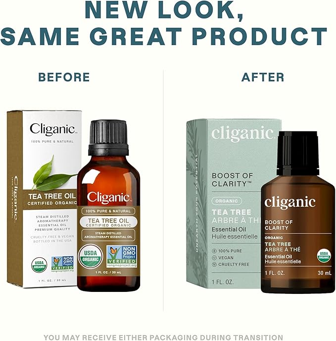 Cliganic Organic Tea Tree Essential Oil, 100% Pure Natural, for Aromatherapy | Non-GMO Verified (Packaging May Vary)