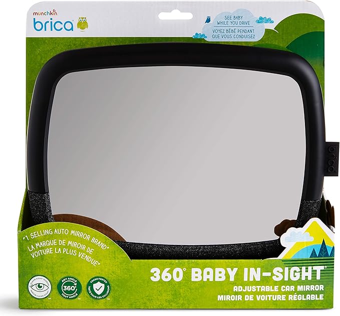 Munchkin Baby Car Mirror for Rear Facing Car Seats, Pivot 360 Baby in-Sight Adjustable Auto Mirror, Black, 2 Pack