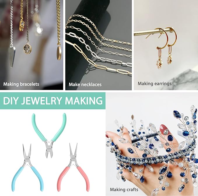 WORKPRO Jewelry Pliers Set, 3 Pack Jewelry Making Tool Kit Includes Mini Needle Nose Plier/Chain Nose Plier, Round Nose Plier and Wire Cutter for Jewelry Repair, DIY Crafts, Jewelry Making Supplies