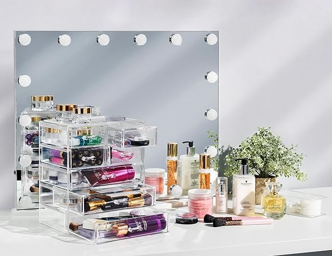 Sorbus Acrylic Makeup Organizer - Organization and Storage Case for Cosmetics Make Up & Jewelry - Big Clear Makeup Organizer for Vanity, Bathroom, College Dorm, Closet, Desk (3 Large, 4 Small Drawers)
