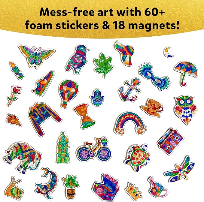 Skillmatics Foil Fun - Pretty Patterns, 18 DIY Magnets Mess-Free Art, Colorful Creative Party Activity, Craft Kits, 60+ Foam Stickers, Gifts for Kids, Teens, Adults, Families