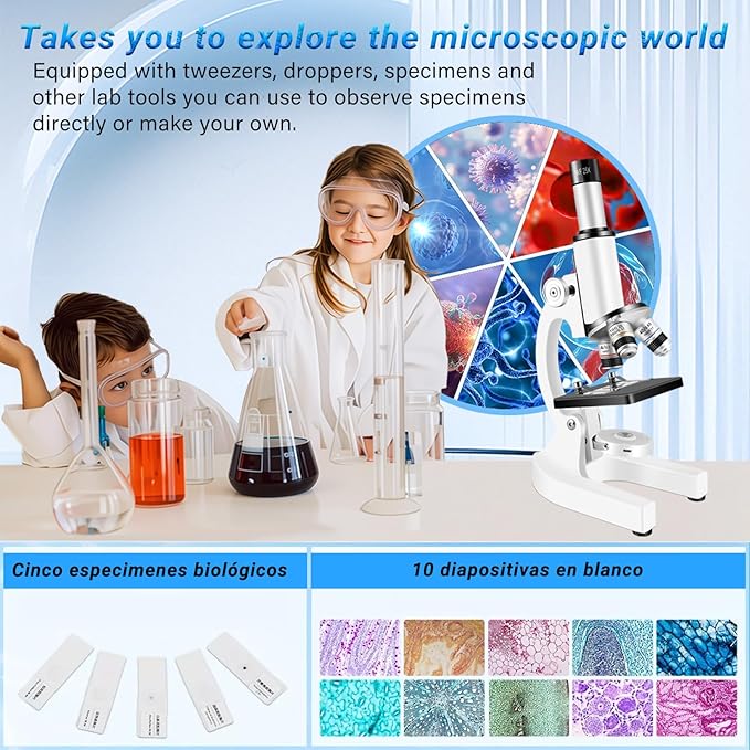 Gray 40-2000X Magnification Compound Microscope for Adults Kids with Slides, Fill Light - Suitable for Children, Students, Home, School, Laboratory Kit