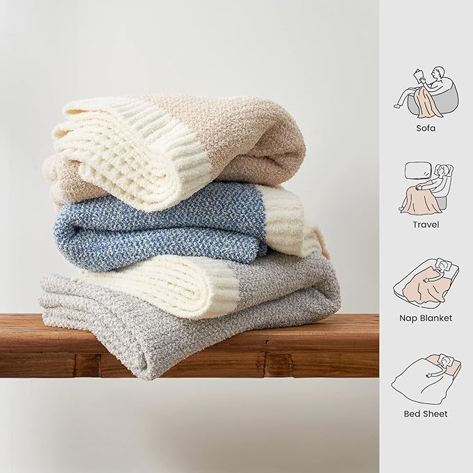 Snuggle Sac Queen Size Bedding Blankets, Super Soft Warm Oversized Bed Blankets Cozy Knit Fuzzy Blankets for Bed, Heather Beige, 90x90 inches