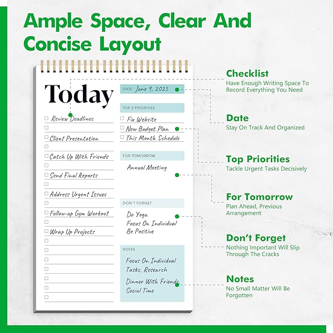 To Do List Notepad, Daily Planner Notebook with 52 Tear-off Sheets, Undated Writing Organizer for Daily Tasks and Goal, Coiled Task Track Checklist Productivity Pad for Office, Classroom, Home, School