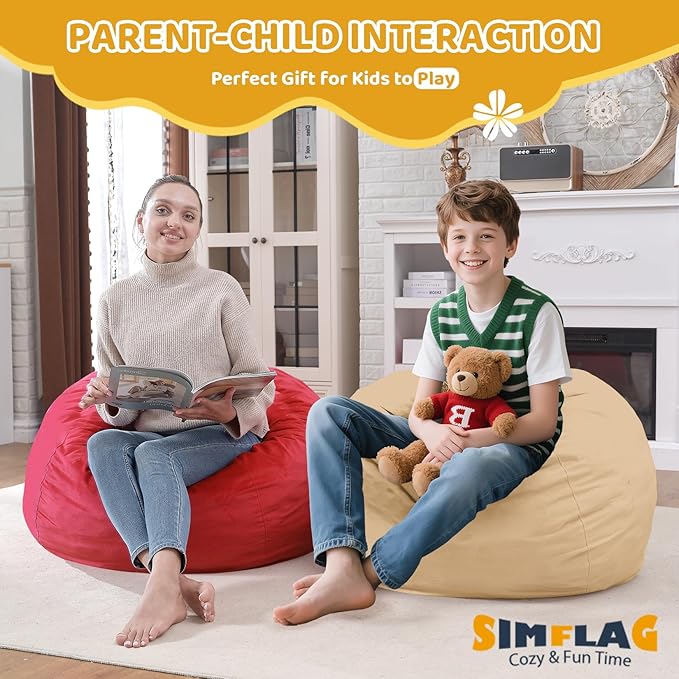 2FT Bean Bag Chair, Comfy Bean Bag Chairs with Memory Foam Filled, Fluffy Beanbag Sofa with Dutch Velvet Cover, Teardrop BeanBag Chairs for Living Room, Playroom - Khaki