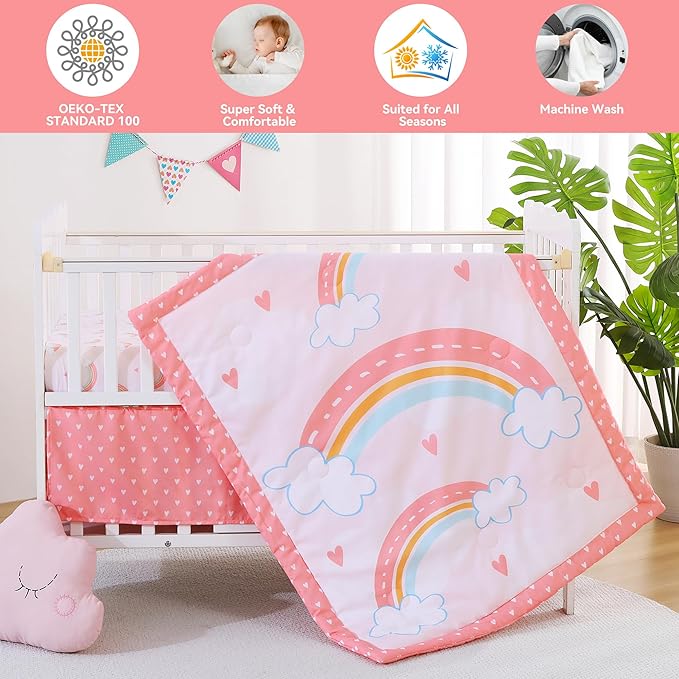 Viviland 3 Pieces Baby Bedding Set for Boy Girls, Baby Bedding Set for Newborn, Infant & Toddler - Rainbow