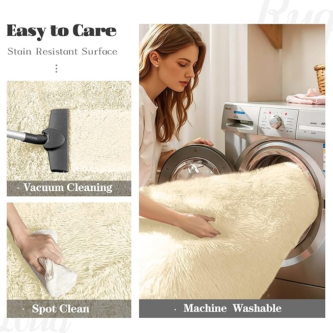 4FT Round Rug for Bedroom: Fluffy Shag Soft Washable Rugs Circle Small Fuzzy Plush Indoor Carpet for Living Room Nursery Playroom Dorm Kids Girls Boys Room (Cream White, 4'x4')