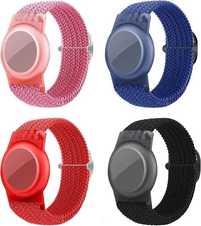 4 Pack Kids Bracelet Compatible with AirTag, GPS Kid Tracker Holder Braided Wristband for Apple Air Tag, 2022 Upgraded Nylon Adjustable Anti Lost Watch Band Fits Airtag for Kids Children(solid color)