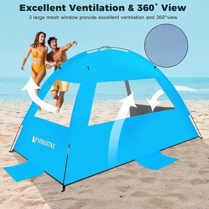 Venustas Beach Tent Sun Shelter for 3/4-5/6-7/8-10 Person, UPF 50+ UV Protection Beach Canopy, Lightweight and Easy Setup Cabana, Portable Shade Tent