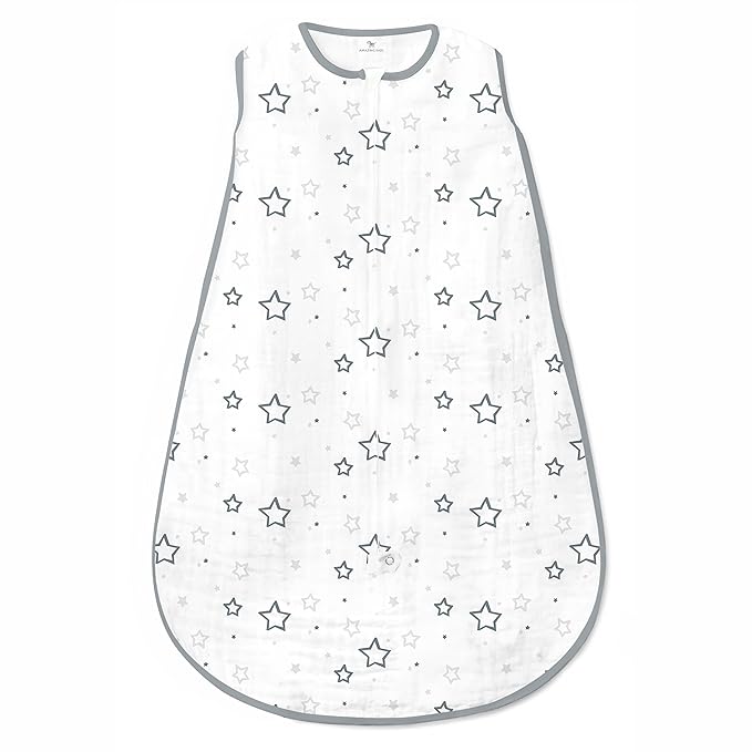 Amazing Baby Cotton Muslin Sleeping Sack, For Baby Boy or Girl, Wearable Blanket with 2-way Zipper, Stars, Sterling, Small (0-6 Month)