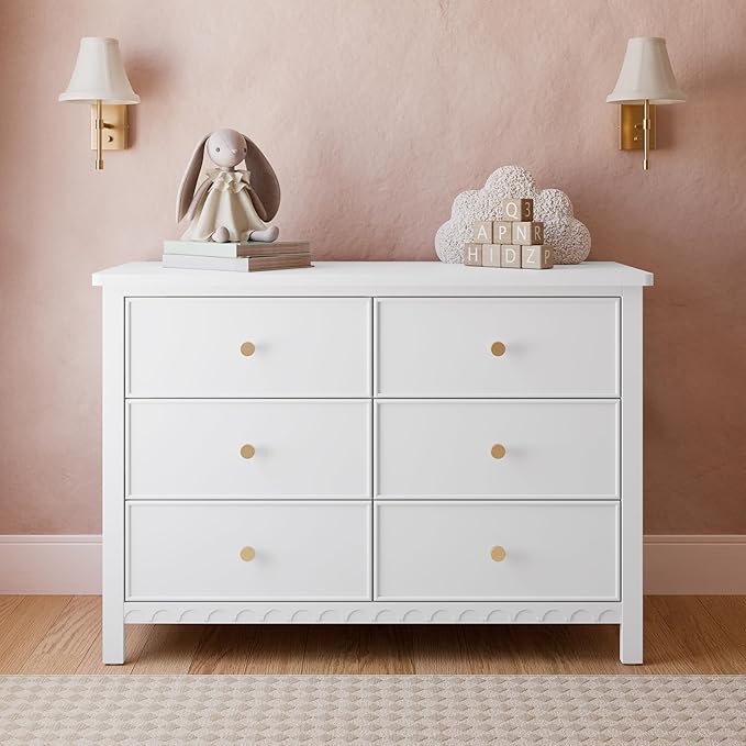 Graco Sasha 6 Drawer Dresser (White) – GREENGUARD Gold Certified, Wood Storage for Nursery or Kids’ Room, Safe Interlocking Drawer System & Easy Assembly with Pre-Installed Tracks