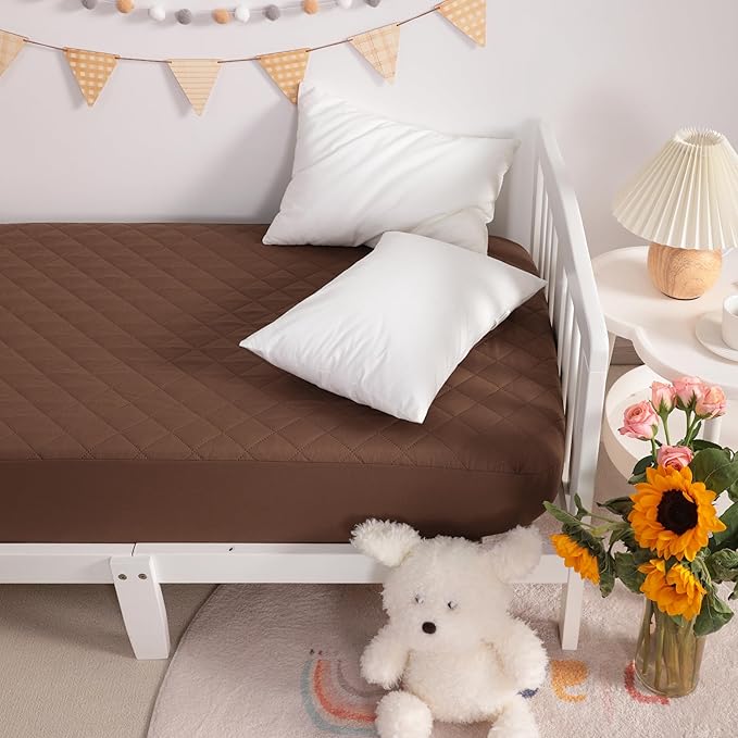NTBAY 2 Pack Waterproof Mini Crib Mattress Protector, Quilted 24"x38" Fitted Mattress Cover - Machine Washable - Soft and Breathable Baby Mattress Pad Sheet for Mini Crib and Baby Playards, Brown