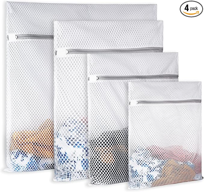 4Pcs Durable Honeycomb Mesh Laundry Bags for Delicates Reusable Wash Bag(1XX-Large 24 x 24 Inches,1X-Large 20 x 24 Inches,1 Large 16 x 20 Inches, 1 Medium 12 x 16 Inches)
