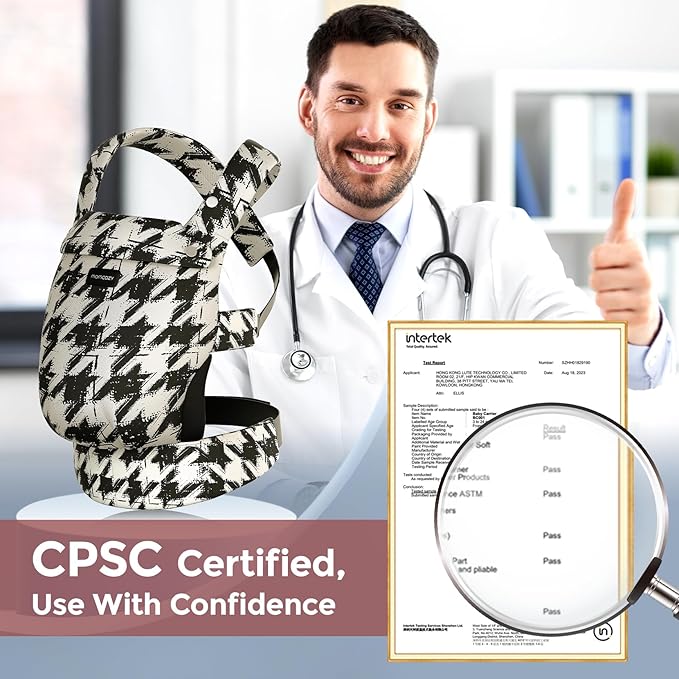 Momcozy Baby Carrier - Ergonomic, Cozy and Lightweight Carrier for 3-24 Months, Effortless to Put On, Ideal for Hands-Free Parenting, Enhanced Lumbar Support, Houndstooth