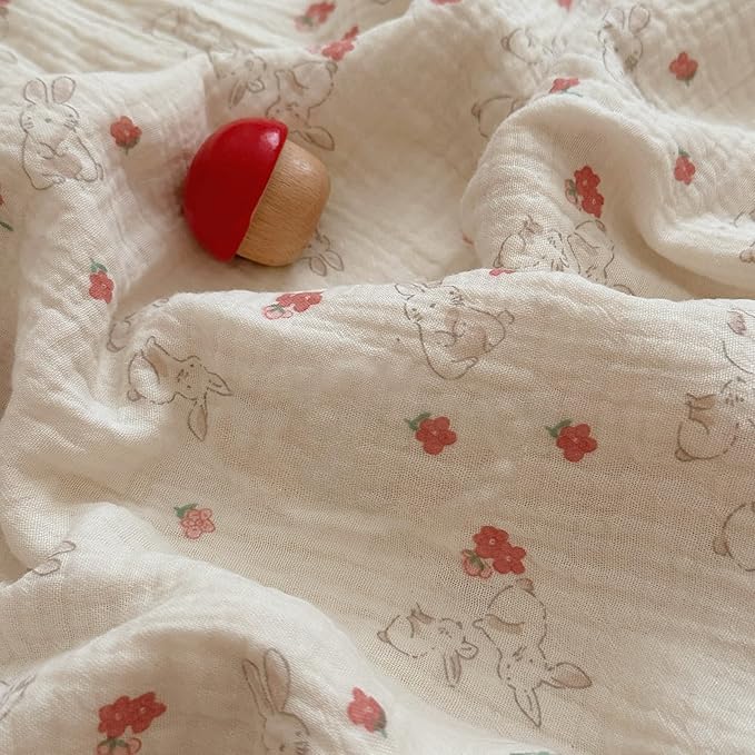 BuLuTu Cute Flower Rabbit Toddler Pillowcase for Girls Boys Soft Breathable Muslin Cotton Kids Pillow Covers, Animal Themed Small Pillow Case for Crib/Toddler Bed, 14"x20", Envelope Closure