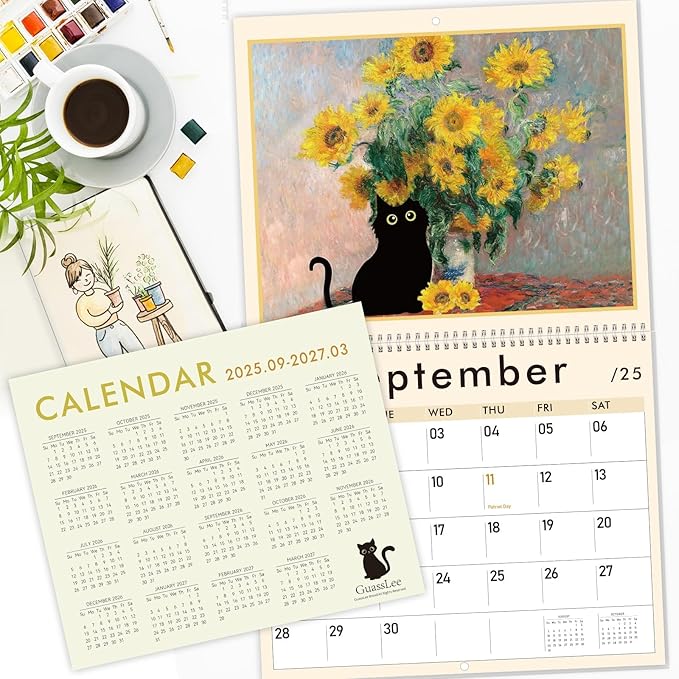 GuassLee Cat Wall Calendar 2026, Vertical Wall Calendar 2025-2026, 19-Months Hanging Art Calendar Sep. 2025-Mar. 2027, 23" x 14" Monthly Planner Wall with Thick Paper for Office School Home Teacher