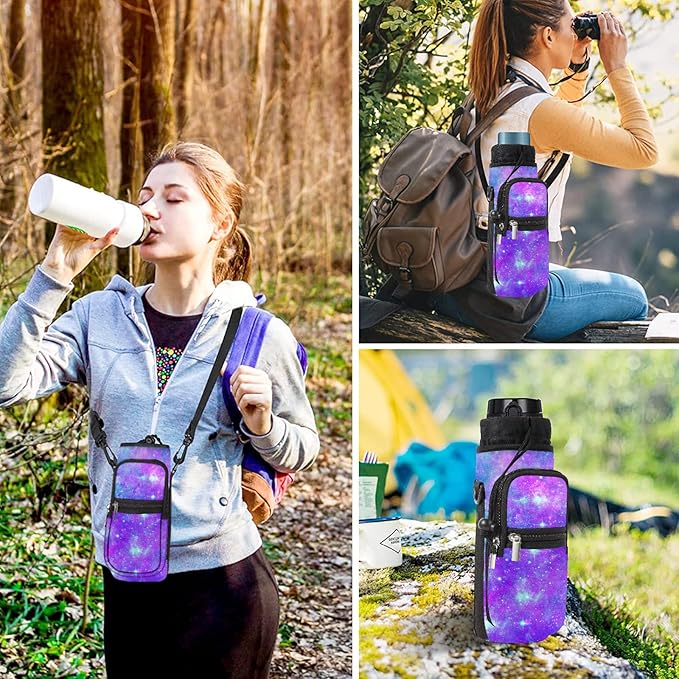 25/32/40/64oz Water Bottle Bag Holder Carrier-Insulated Crossbody Sling Case Sleeve with Strap & Pockets for Men Women Gym Cycling Travel Walking Hiking Camping