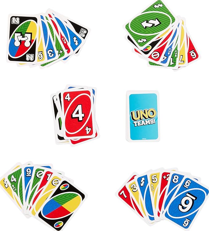 Mattel Games UNO Teams Card Game for Kids, Adults & Family Night, Parties & Travel with Special Rules