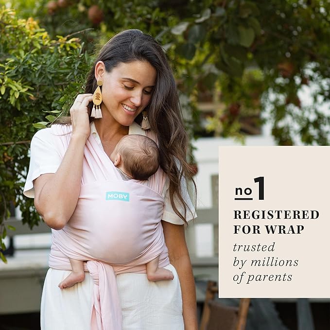 Moby Baby Wrap Carrier Classic for Newborns to Toddlers (8-33lbs), Infant Sling Carrier, Lightweight & Hands Free Design, Adjustable for All Body Types (Rose Quartz)