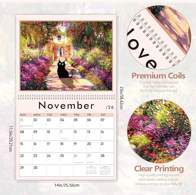 GuassLee Cat Wall Calendar 2026, Vertical Wall Calendar 2025-2026, 19-Months Hanging Art Calendar Sep. 2025-Mar. 2027, 23" x 14" Monthly Planner Wall with Thick Paper for Office School Home Teacher