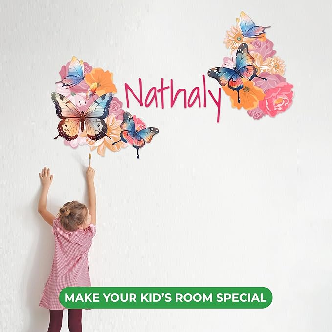 Personalized Name Butterfly Wall Decal for Girls Room and Baby Nursery - Pink Decorations for Birthday (C. Garden Butterflies)