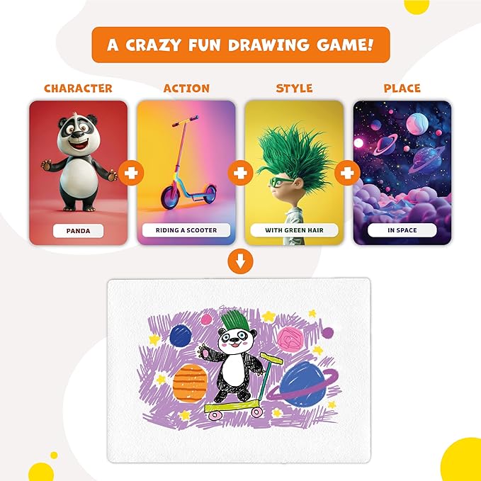 Drawsome Drawing Game for Creative Kids – 160 Prompt Cards with Characters, Actions, Styles & Places to Spark Imagination – Fun Single Player & Family Art Game with Painting Ideas