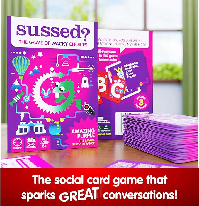 SUSSED Wacky ‘What Would You Do’ Card Game - Fun & Easy Travel Game for Girls, Boys & Tweens - Builds Kids’ Social Skills & Confidence - Purple Pack: Dragons, Space & Magic