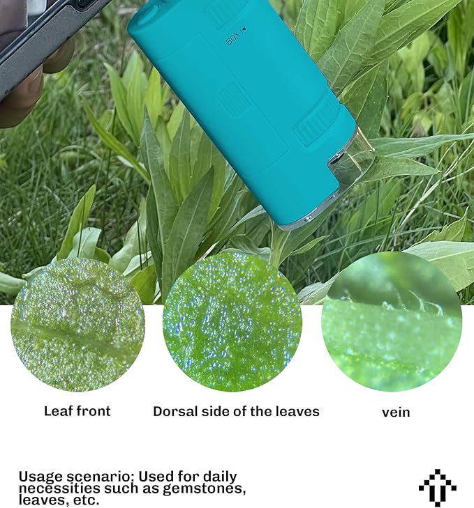 Mini Microscope for Kids, 60X-120X Portable Handheld Microscope with 8 Slide Samples, Blue