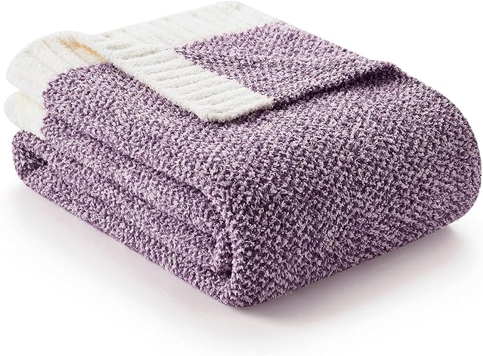 Snuggle Sac Buttery Purple Throw Blanket for Couch, Reversible Super Soft Knitted Blankets, Warm Cozy Knit Fuzzy Plush Lightweight Throws Dupes for Sofa, Bed, Picnic, Purple, 50 x 70 inches