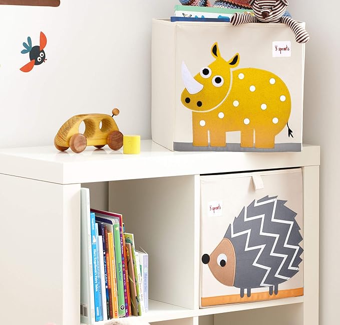 3 Sprouts Toy Storage Organizer: Toy Box Cube Organizer for Playroom, Nursery - Foldable Storage Bin - Rhino
