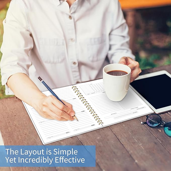 Undated Weekly Planner, Weekly To Do List Notebook with Goal & Habit Tracker Organizer, A5 5.8" x 8.0" Weekly Planner Notebook with Spiral Binding for Men or Women