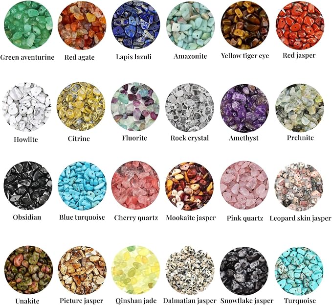 Natural Chip Stone Beads About 1500 Pcs Irregular Chakra Gemstones Healing Crystal Loose Rocks Bead Hole Drilled DIY for Bracelet Jewelry Making Kit(5-8mm, 24 Color)
