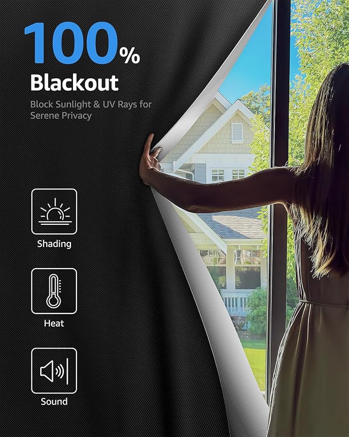 Sumobaby Blackout Curtains for Bedroom Portable 51"x64",No Drill Blackout Shades with Upgraded Hook&Loop Tapes,100% Black Out Window Cover,Thermal Insulated Blinds for Bedroom,Nursery(1 Panel,Black)