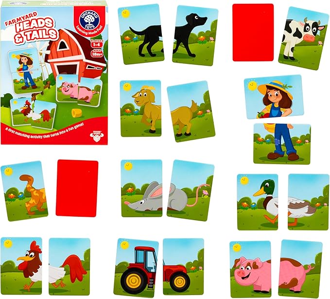 ORCHARD TOYS, Farmyard Heads & Tails Game - New Art, A First Matching Activity That Develops Into a Fun Game, 24 Updated Chunky Cards, Age 18 Months+, 1-4 Players