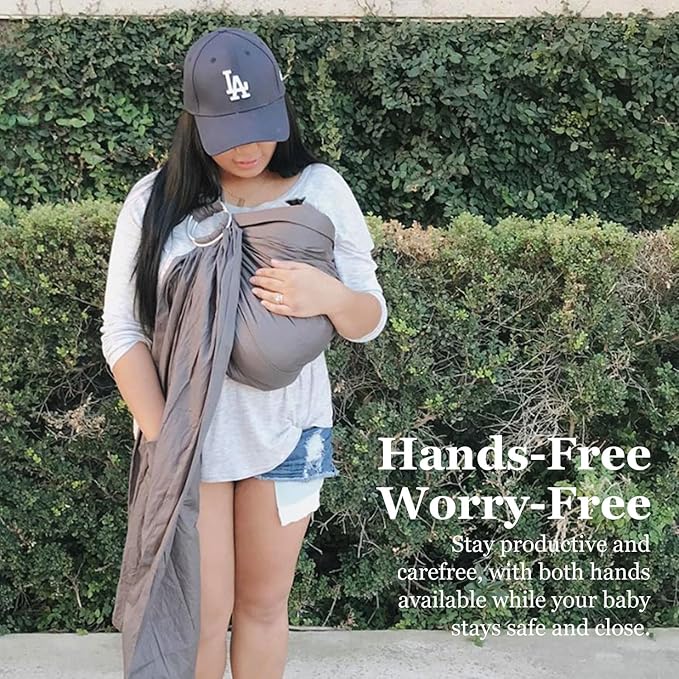 Ring Sling Baby Carrier, Soft Cotton Baby Sling Carrier Newborn to Toddler, Baby Wrap Carrier for Plus Size Parents, Perfect Shower Gift, Grey