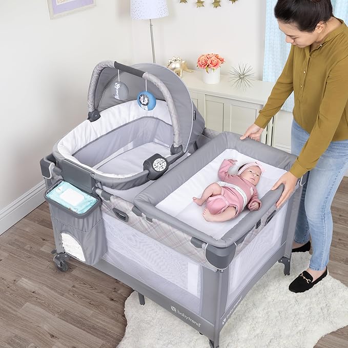 Baby Trend Lullaby Nursery Suite EZ-Fold Playard with Portable Rocking Lounger, Madrid Plaid