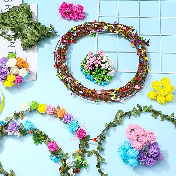 Syhood Rose Style Crowns Making Kit, 168 Pcs Parts, Make Your Own Flower Crown Wreath Headbands and Bracelets Craft Kit Hair Accessories Handmade DIY Floral Crown Garland Kit Presents for Party