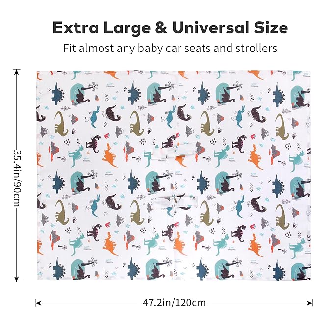 Rquite Muslin Car Seat Cover Baby, Carseat Covers Baby Boy Girl, Breathable Lightweight Infant Car Seat Cover, Baby Carrier Cover Car Seat Canopy Stroller Sun Shade for Summer & Hot Day, Universal Fit