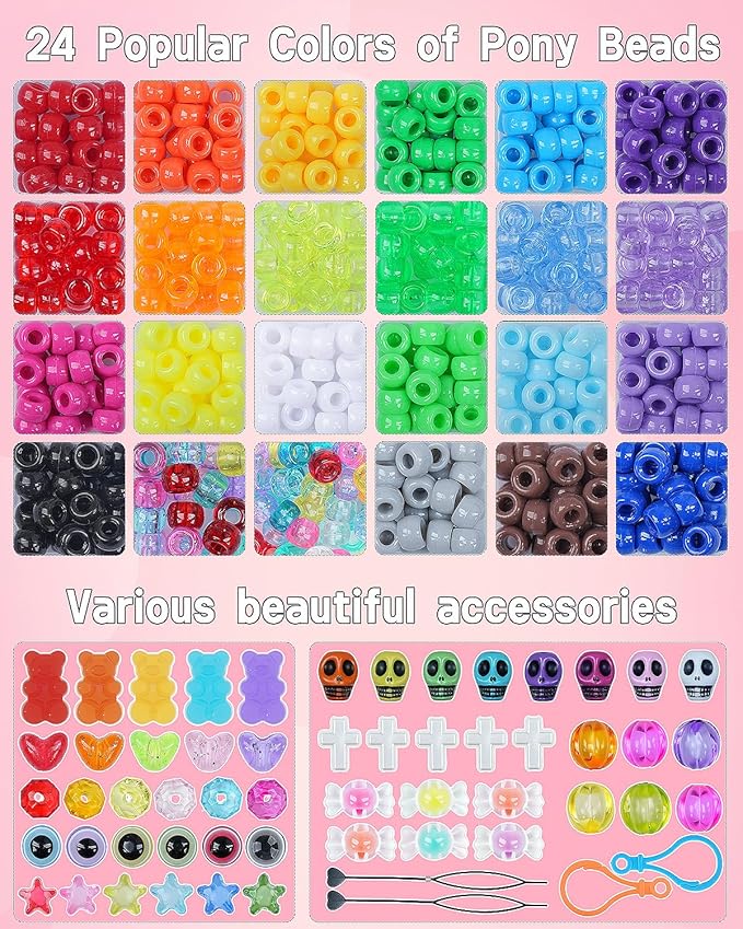 BestNow Kandi Beads Bracelet Making Kit Beads for Pony Beads Polymer Clay Beads 2 Types of Letter Beads 13 Types of Charm Beads for Jewelry Making DIY Arts and Crafts Gifts Toys for Girls Age 6-12