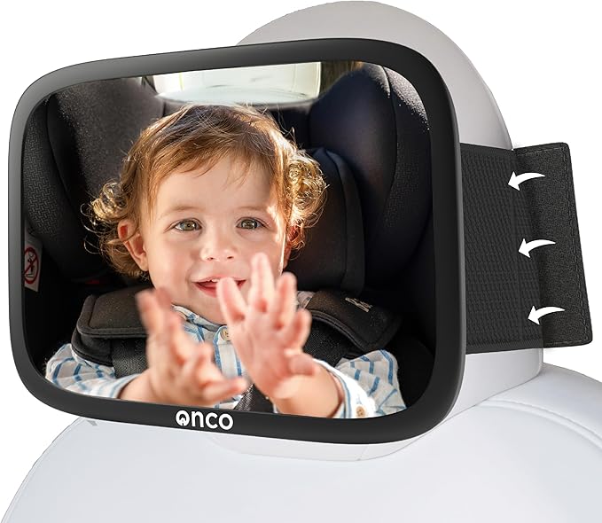 Onco Fixed Headrest Baby Car Mirror - Tesla-Compatible Car Mirror for Baby, 100% Shatterproof & Shake-Proof, Non-Slip with 360° Rotation, Newborn Must Haves